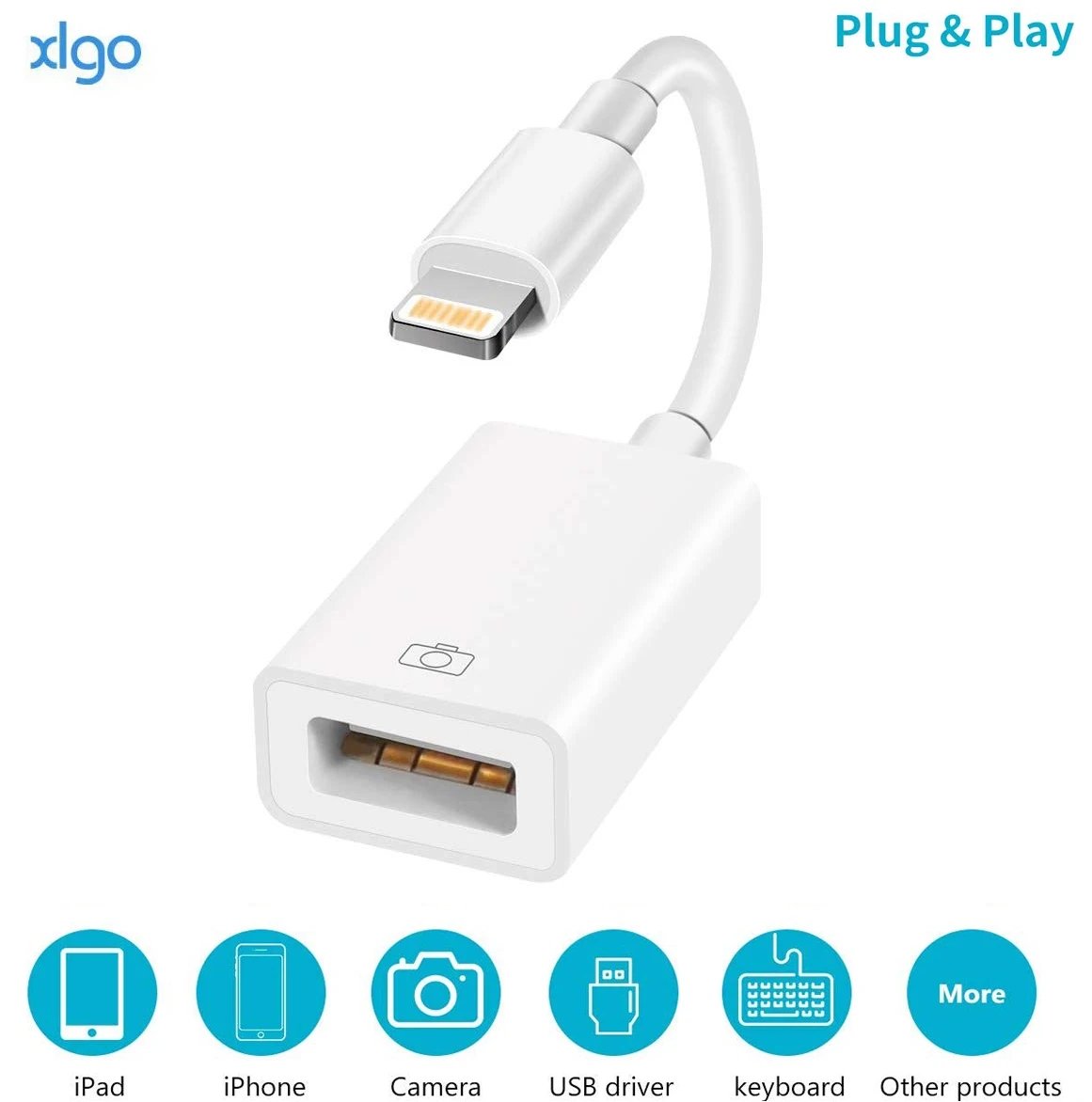 Adaptateur Lightning vers USB 3.0 OTG pour Apple iOS 9.2-14, Kit de connexion, câble de données pour iPhone 12 7 8 X 11Pro/iPad 3 4