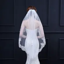 Best Sale Cheap Romantic  Ivory  Bridal veil  Fingertip Length Lace Edge  Appliques veils For Wedding Dresses