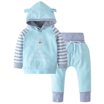 

2019 Autumn Baby Boy Clothes Sets Cotton Hooded Sweatshirts Milk bottle Shirt Top Long Sleeve +Pants Baby Boys 2 pcs Set