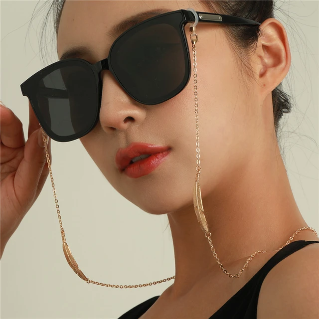 70cm Eyewear Halter Brillenkette Perlen Gold/Weiss