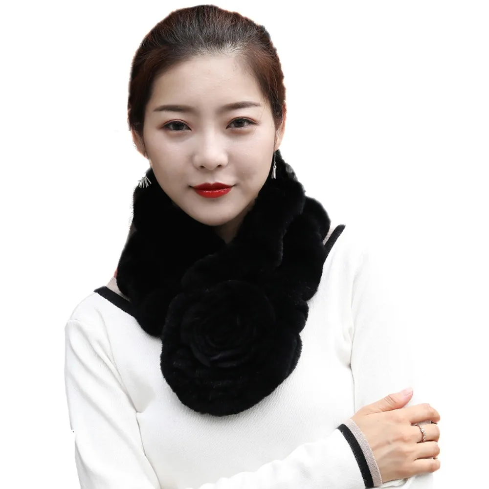 Winter Fur Scarf For Women Real Rex Rabbit Fur Neckerchief Ruffled Handmade Fluffy Soft