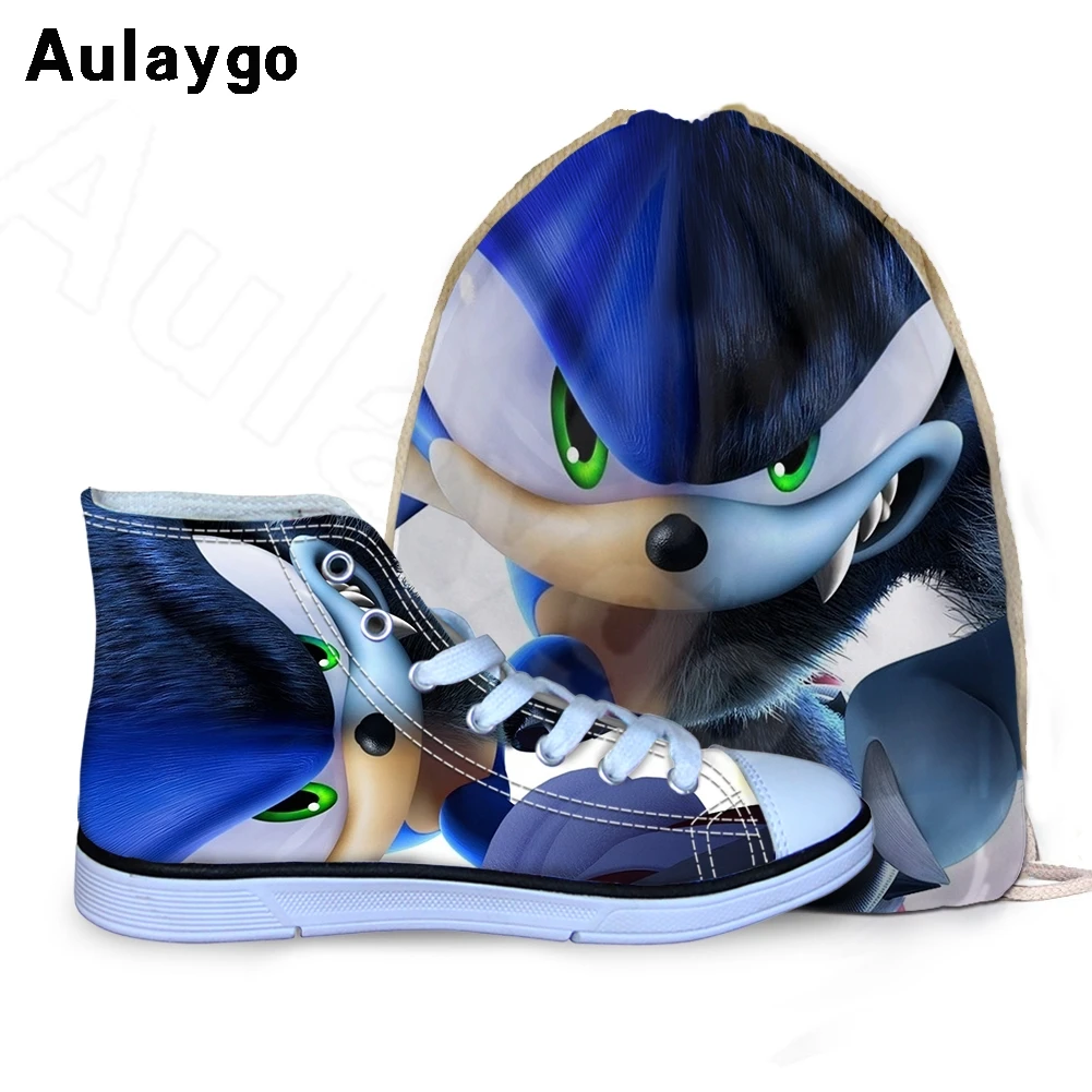

Aulaygo Kids Canvas Shoes Sonic The Hedgehog Catoon Print Boys Girls Sport Sneakers Tennis Running Outdoor Sneaker Kids Bag Set