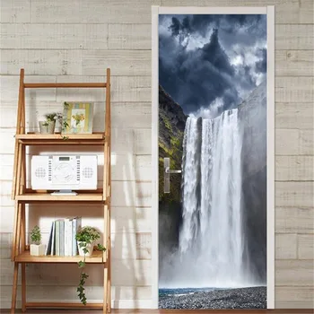 

3D Self Adhesive Wall Art Waterfall Cloudy Decal On Door New Sticker For Home Door Decoration Renovation Print Picture Wallpaper