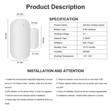 Tuya Wifi Door/Window Sensor Smart Door Open Closed Detector App Notification Alert Compatible with Alexa Google Home