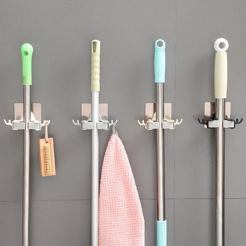 Origional Design tuo ba jia Storage Broom Rack Multi-functional Traceless Mop Bathroom Adhesive Hook Hole Punched | Дом и сад