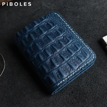 Retro Genuine Leather Short Wallet For Men Handmade Crocodile Pattern Credit Card Slot Money Clip Bifold Male Wallets