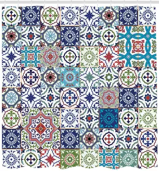 

Patchwork Decor Theme Mosaic Ceramic View Moroccan Tile Traditional Bath Decorations Art Print Eastern Style Polyester Fabric