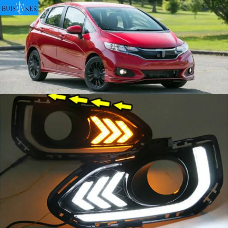 

Дневные ходовые огни, противотуманные фары для Honda Jazz Fit 2018-2020, 12 В, дневной свет, Стайлинг автомобиля, 2 шт.