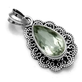 

Genuine Green Amethyst Pendant 925 Sterling Silver, 34.4 mm, 2SP0582