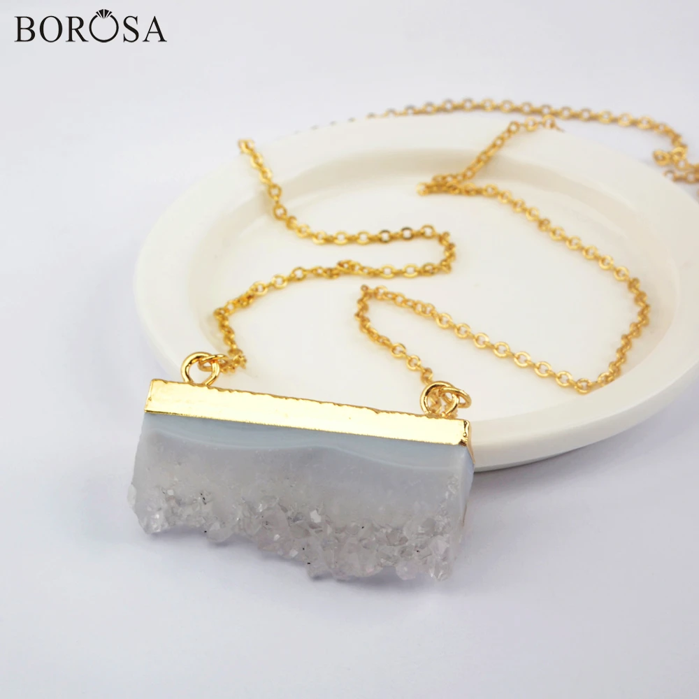 Ожерелье BOROSA из натурального агата и друзы золотого цвета модное женское