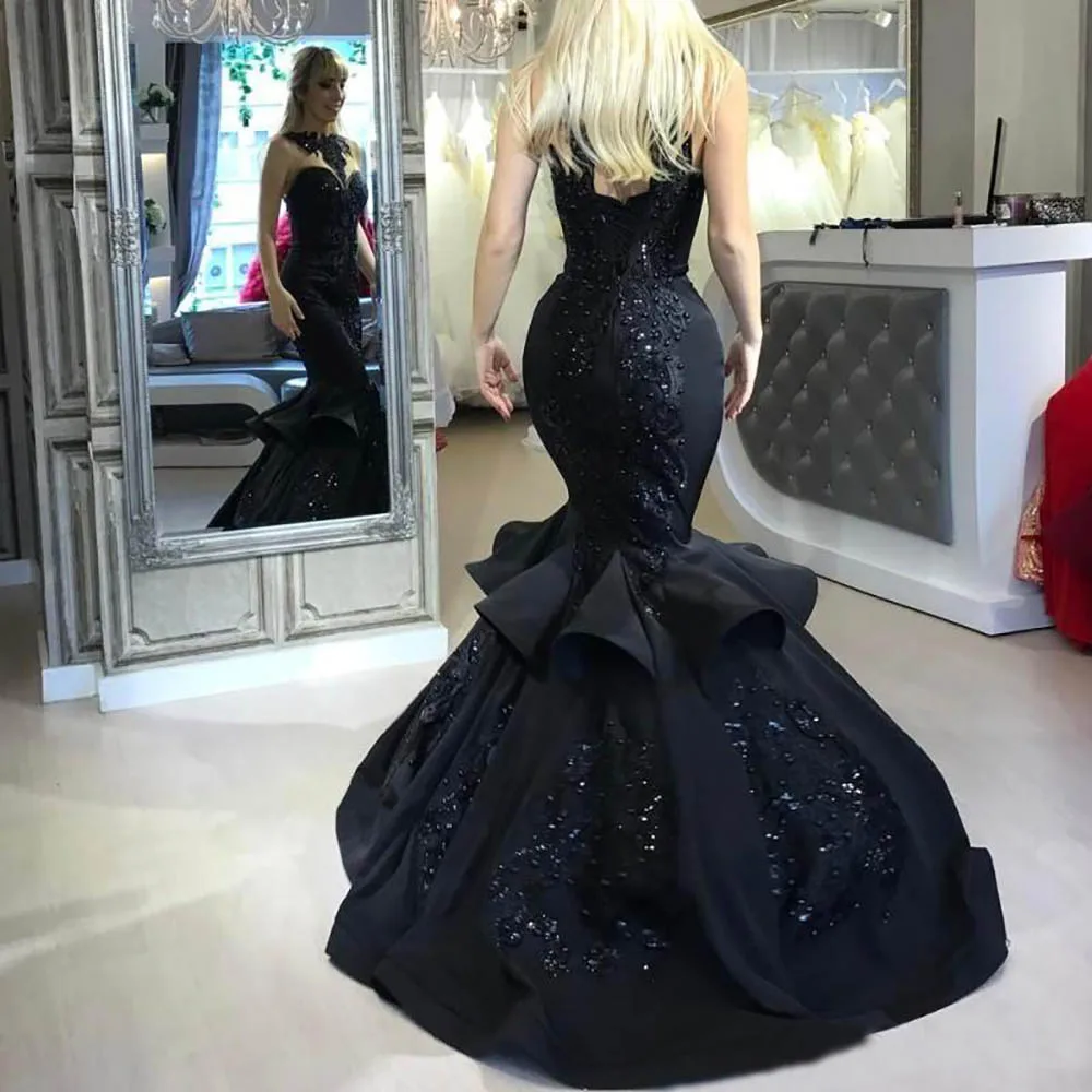 Vestidos Formales Elegant Mermaid Evening Dress 2020 Lace Appliques Beaded Formal Prom Party Gowns Custom Made Black Dresses women's formal dresses & gowns