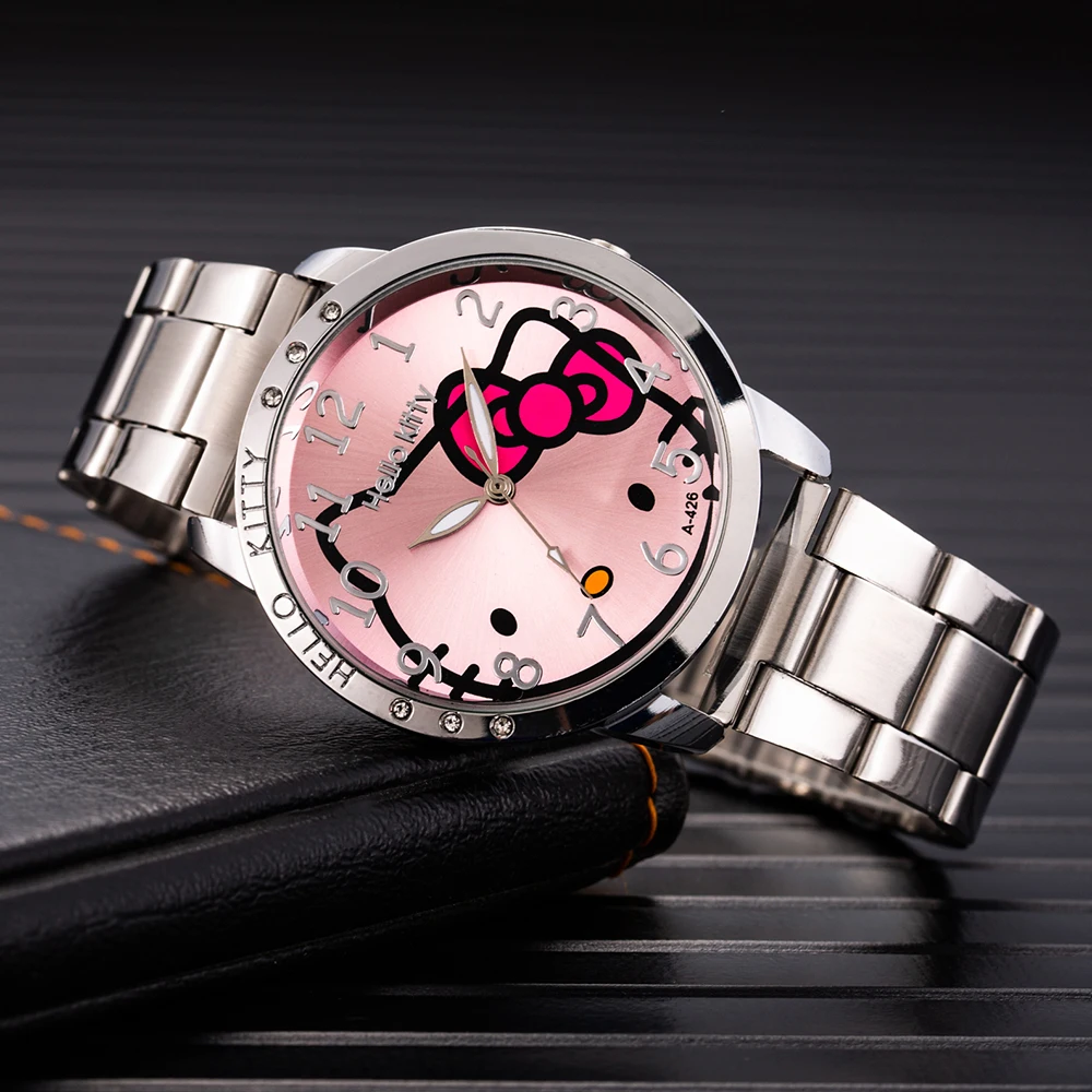 Часы Hello kitty для девочек Детская Для женщин Подарки для детей мультфильм часы Нержавеющая сталь ремешок кварцевые часы детские часы Relogio Infantil