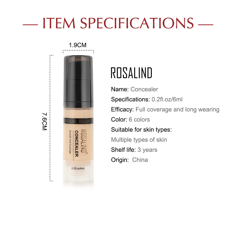 ROSALIND Concealer Corrector 6ml 6 Colors Full Coverage Long Wearing Cosmetics For Face Contouring Makeup Facial Corrector