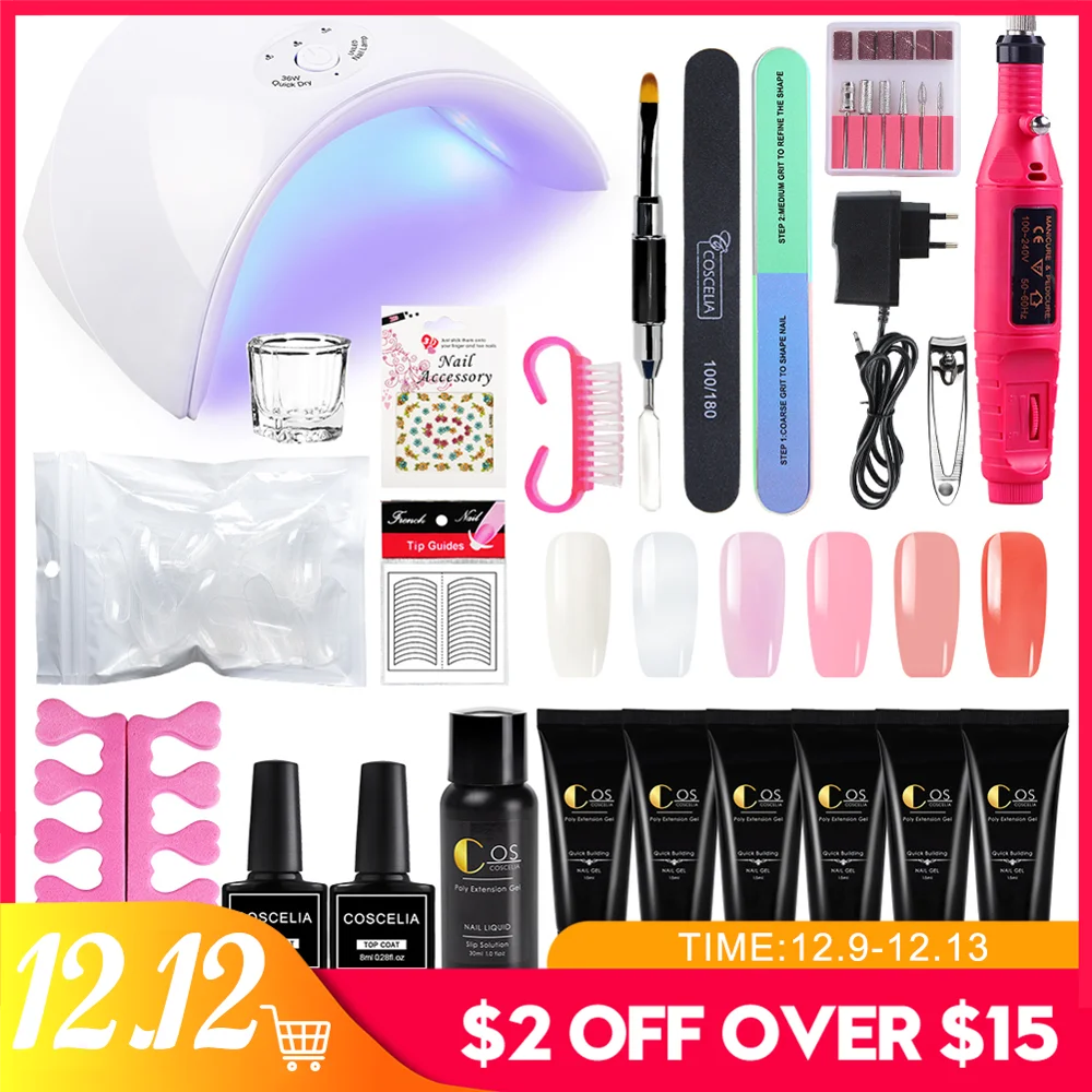 Набор для ногтей, полигель, набор для маникюра, Гель-лак для наращивания, УФ лампа, Сушилка для ногтей, Гель-лак для ногтей, электрический набор сверл