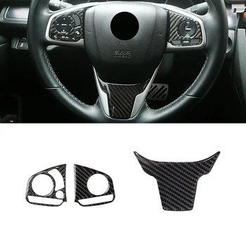 

For Honda Civic 10th Gen 2016 2017 2018 2019 Car Carbon Fiber Steering Wheel Panel Cover Protective Trim