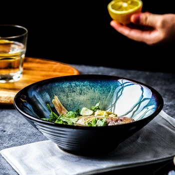 

Japanese style noodle ceramic bowl household ramen underglaze color tableware salad soup rice large bowl spoon chopsticks set