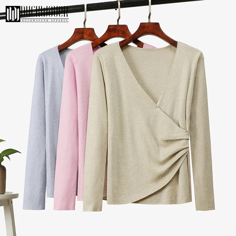 

Duckwaver 2019 Deep V neck sweater women knitted pullovers solid jumpers plus size 5xl sweaters hollow out spring 2019 basic