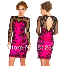 Лучшие продажи, длинные рукава, прозрачные короткие платья для выпускного вечера, вырез лодочкой, мини-оболочка, бисер, атласная Кружевная аппликация, платье для выпускного вечера