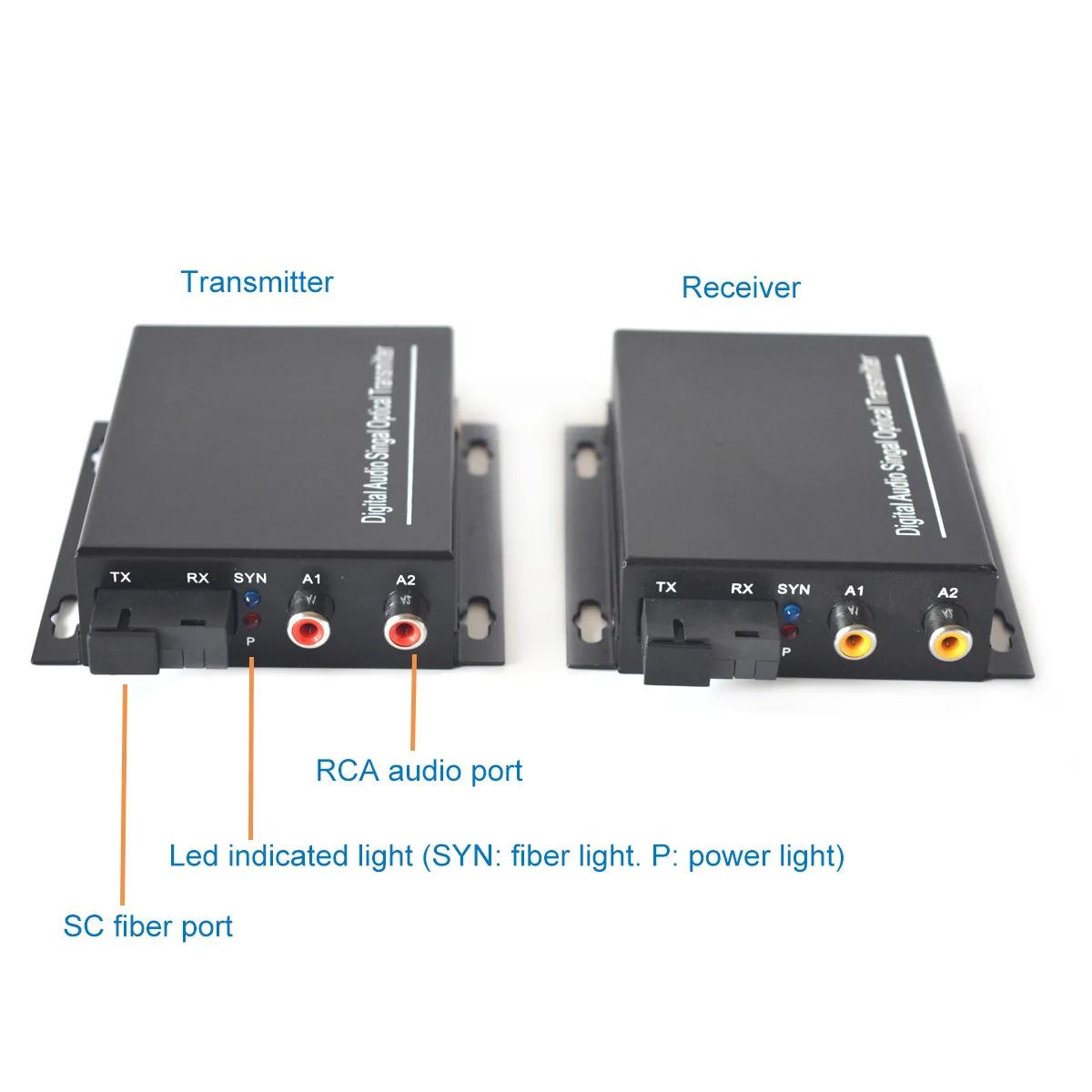 2 Ports Audio To Fiber Extender, Audio Rca Over Fiber Optic Sc Sm 20Km for Broadcasting System Intercom, 1 Tx & 1 Rx