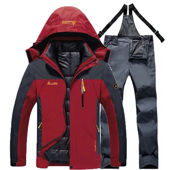 

Men Winter Ski Hiking Jacket Suits Outdoor Fishing Camping Trekking Waterproof Windproof Thermal 2 in 1 Jackets +Detachable Pant