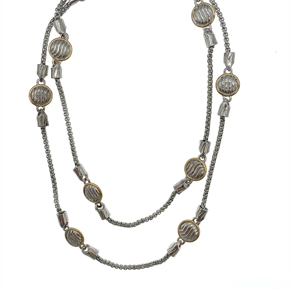 Hammered Gold Silver Plated Coin Metal Long Necklace With Box Chain Trendy For Women Girls Gift 35 Inch