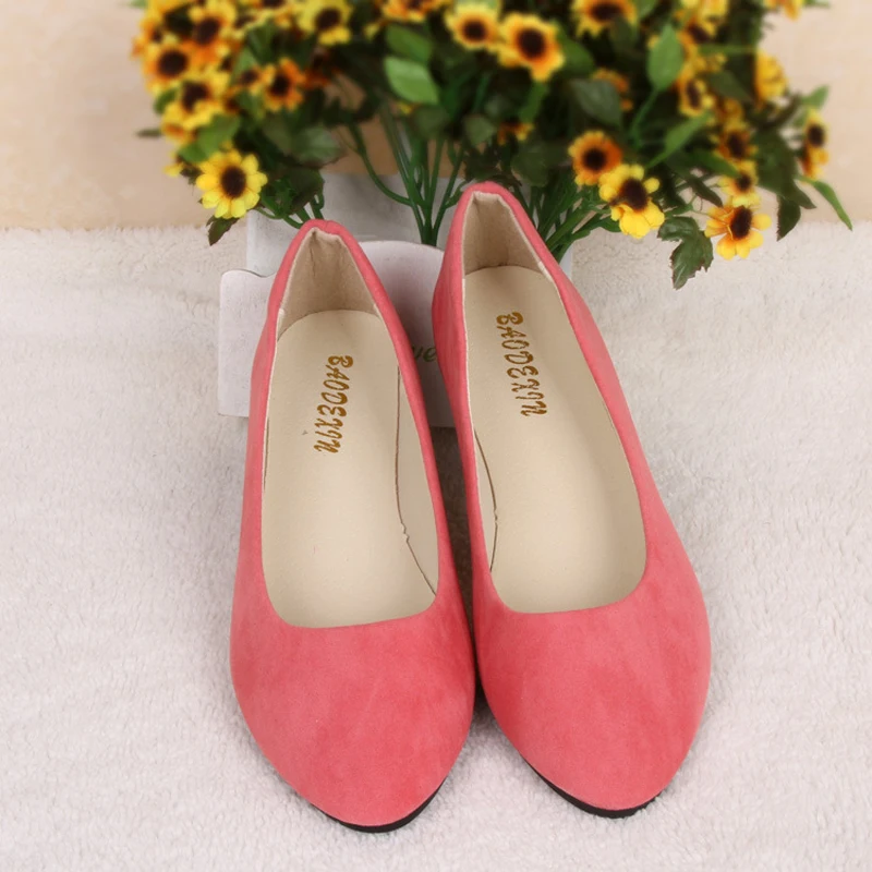 Muqing/женские балетки из флока с острым носком; сезон весна-осень; модная обувь; лоферы из искусственной кожи; повседневная женская обувь без застежки - Цвет: Pink