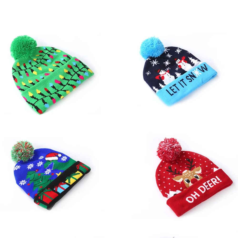 Рождественское украшение, фланец Сфера, вязаная шапка, светодиодный, цветная, Hyun, шапка для взрослых, детский головной убор с буквенным