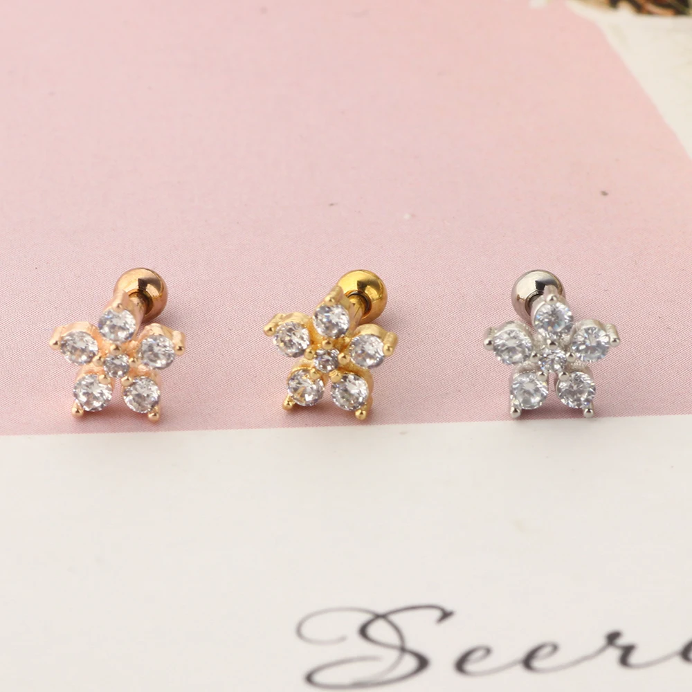 Crystal Zircon Cartilage Earrings Tragus Piercing Helix Stud Wholesales Body Piercing Jewelry Stud Barbell Ear Piercings