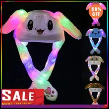 Унисекс плюшевая шапка с заячьими ушами, милый кролик, светильник, меховые шапки, мультяшная игрушка, подвижная шапка, подарки на день рождения, зимняя теплая шапка бини