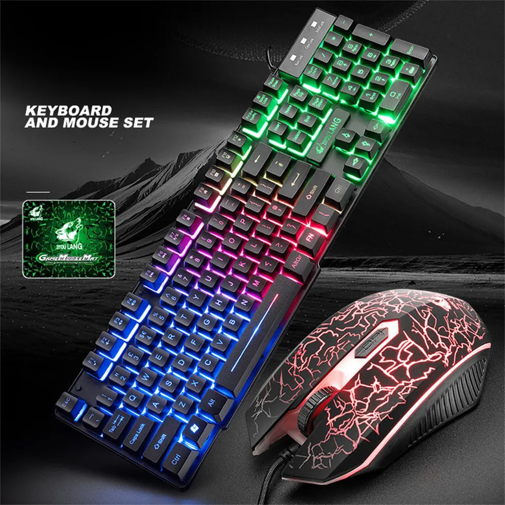 Красочные светодиодный с подсветкой USB проводной PC Радуга Gaming Keyboard Мышь комплект