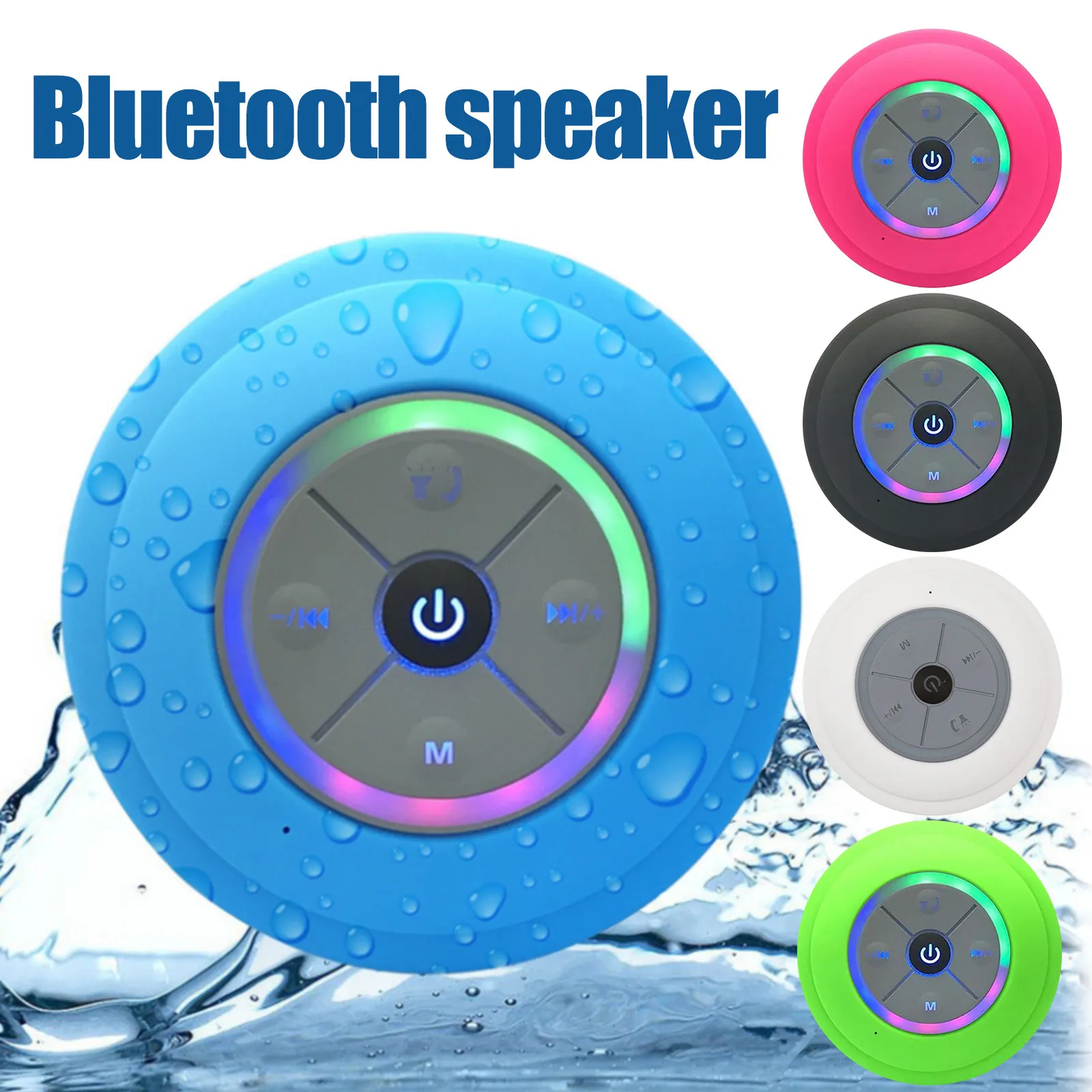 Altavoz inalámbrico con Bluetooth, dispositivo de audio a prueba de agua con luz Led, ventosa, compatible con tarjeta Tf, Ipx4, portátil