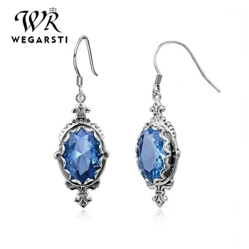 

WEGARASTI Silver 925 Jewelry Gemstones Blue Sapphire Drop Dangle Earrings 925 Sterling Silver Earrings Jewelry for Women