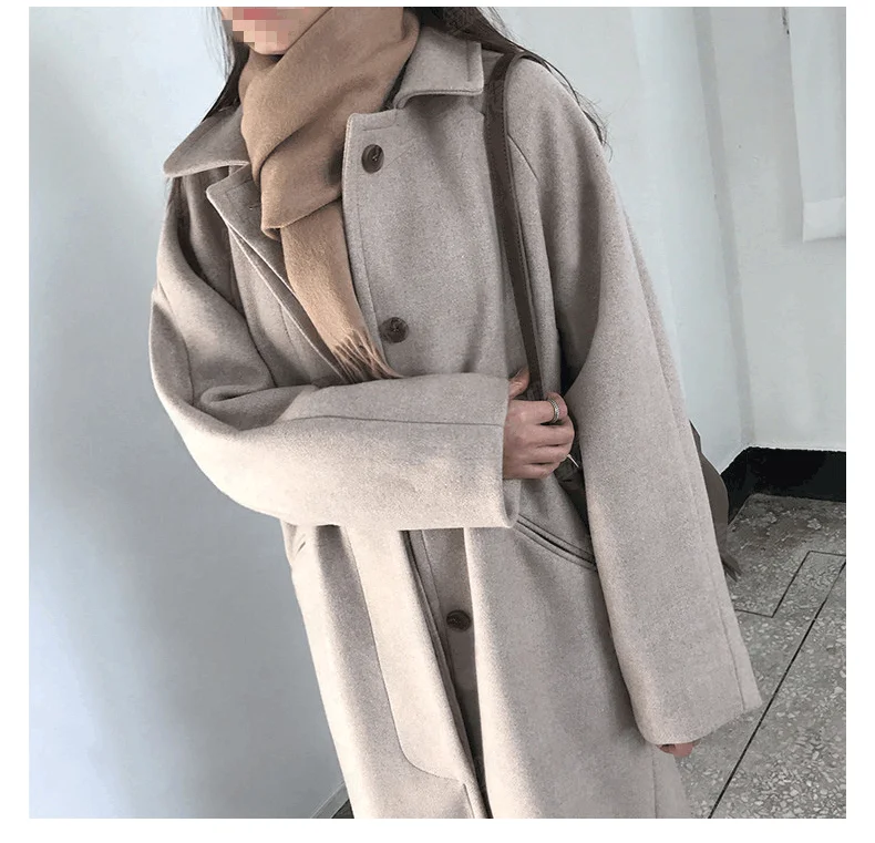 Heydress осеннее зимнее шерстяное пальто простое однотонное однобортное женское длинное шерстяное пальто с отложным воротником для отдыха