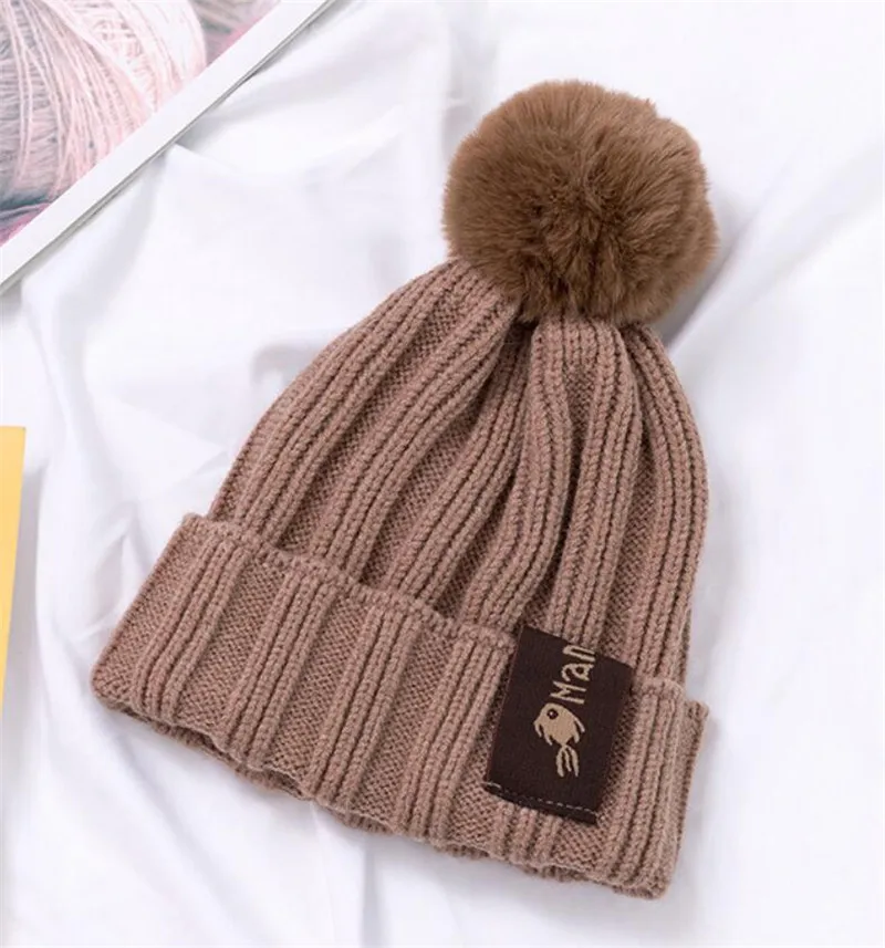 coffee Hat Kids Winter Warm Hat And Scarf Child Ribbed Knitted Pom Pom Cap Scarves 2 Piece Set Baby Girl Boys Accessories 6-36 month - Цвет: coffee Hat