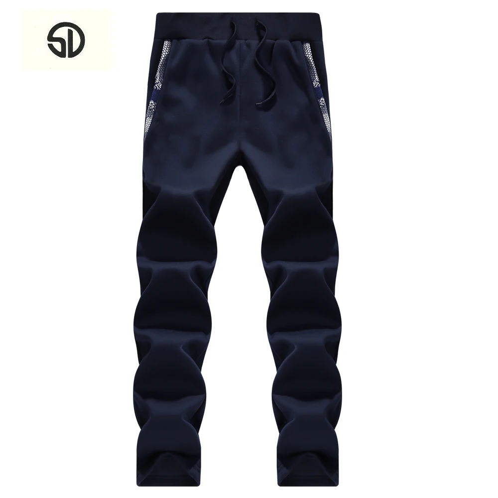 Зимние брюки мужские тренировочные брюки с завязками брюки мужские s Модные джоггеры pantalon homme шаровары мужской зимний теплый плюшевые брюки - Цвет: D62 Navy