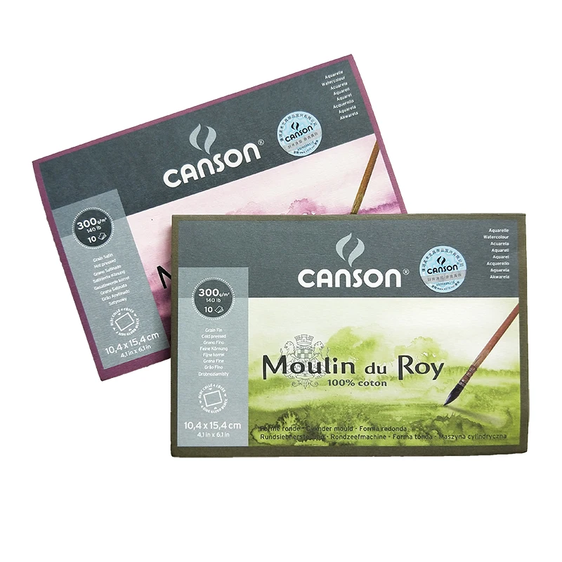 Canson Moulin du Roy-Papel de acuarela de algodón, 100%, 300g/m², 12 hojas, libro de acuarelas