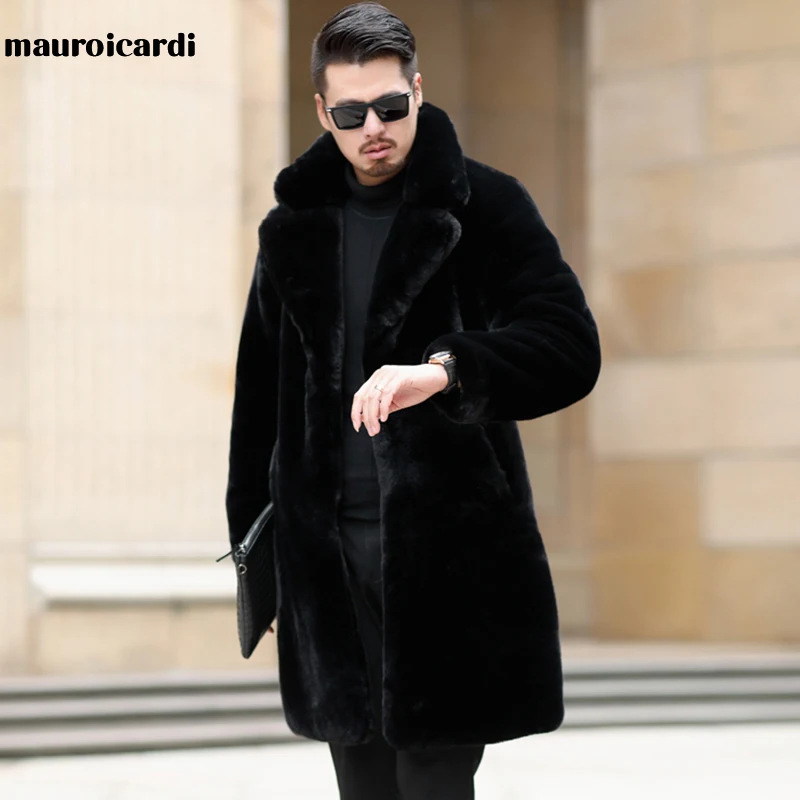 Mauroicardi зимнее длинное черное толстое теплое пушистое мягкое пальто из