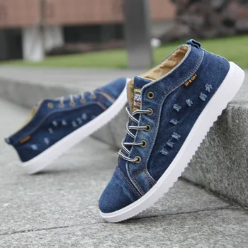 

Fashion Denim Men Shoes Casual Breathable Plimsolls Male Men's Flats High Top 2020 Summer Man Canvas Shoes S3366-3390 Dn