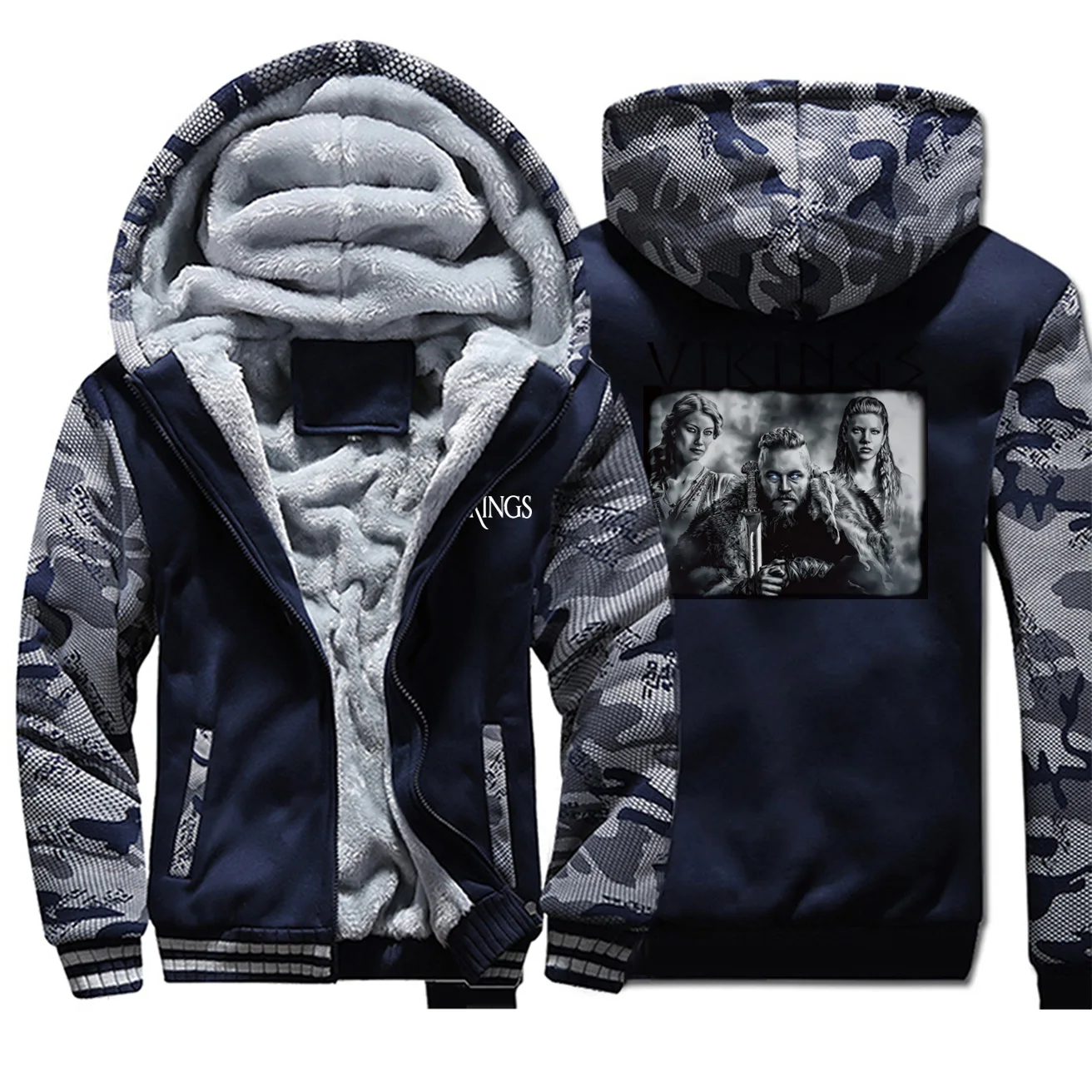 Dark Blue 6 Vikings Мужская модная толстовка с капюшоном с принтом камуфляж большого размера флисовый трендовый Свитшот Осень Зима Красивый кардиган пальто - Цвет: Dark Blue 6