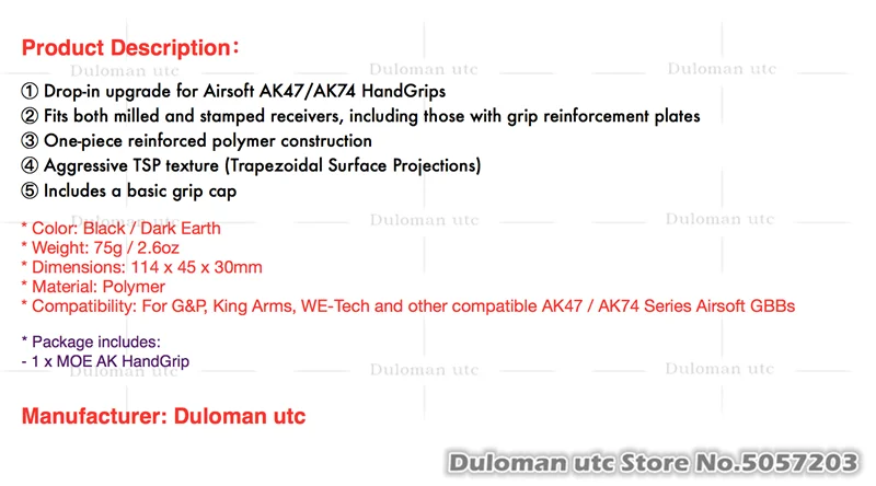 Duloman карта MOE AK рукоятки для AK47/AK74 серии Airsoft GBB цельная усиленная полимерная рукоятка