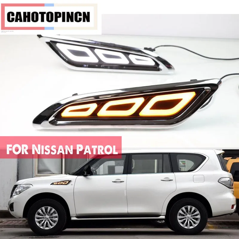 

2 шт. для Nissan Patrol 2016 2017 2018 Светодиодные Автомобильные дневные ходовые огни 12В DRL лампа для поворотного сигнала автомобильный фонарь