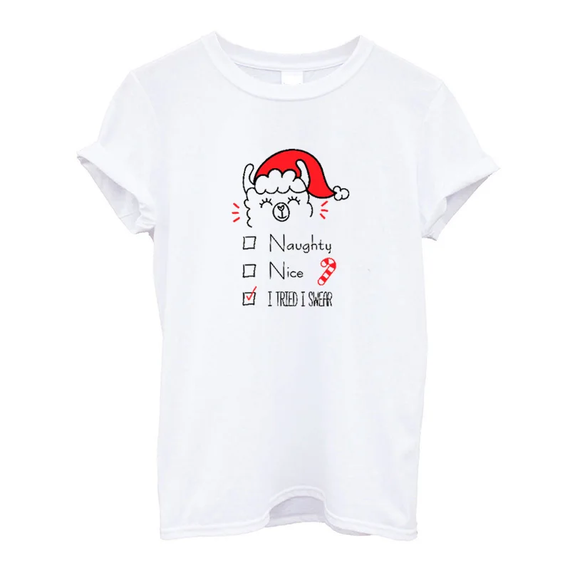 Kawaii Llama Santa, Рождественская футболка, подарок, женская футболка с круглым вырезом, повседневная, забавная, с графическим принтом, короткий рукав, мягкая хлопковая футболка, Прямая поставка