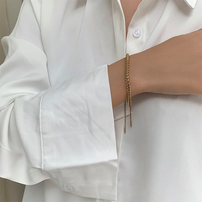 Stainless Steel Bracelet MEYRROYU Gold Color Draw String Trendy Simple For Women Men New Fashion Party Jewelry