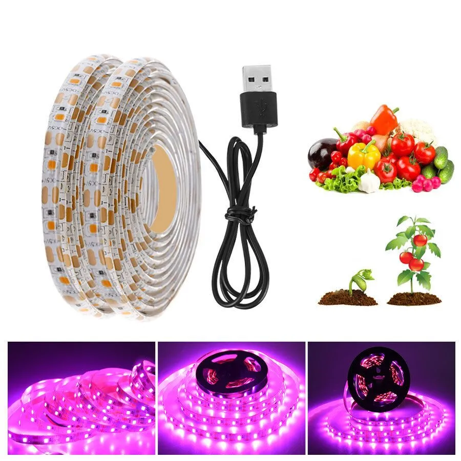Full Spectrum Led Grow Light 0.5m 1m 2m 3m 5m Usb 5v Grow Strip Light Plant Phyto Growth Lamp
