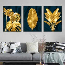 Peinture décorative moderne feuille d'or, décor mural Tropical, affiches d'art, décoration de salon, toile, peinture à l'huile 