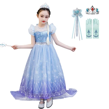 

Little Girls Elsa Princess Dress Foral Sequins Mesh Prom Dress Children Birthday Party Cosplay Costume Clothing