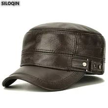 SILOQIN, новинка, мужская плоская шапка, Осень-зима, Воловья кожа, тепловая защита для ушей, натуральная кожа, шапка, регулируемый размер, бренды, военные шапки