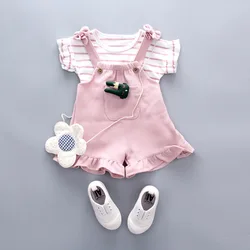 LZH – ensemble de vêtements d'été pour bébés filles, T shirt à rayures + Short 2 pièces, tenue pour enfants de 9 12 18 M, nouvelle collection 2022 