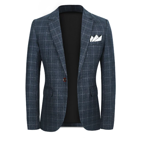 Серый мужской клетчатый пиджак, Модный деловой повседневный мужской пиджак, размер S-5XL, свадебные вечерние пиджаки - Цвет: black