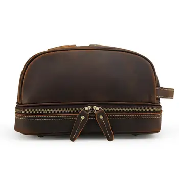 

Tiding Mens Cow Leather Large Travel Wash Bag Cosmetic Bag Clutch Purse Pouch Wrist Handbag Zipper Wallet Brown Unisex 8814